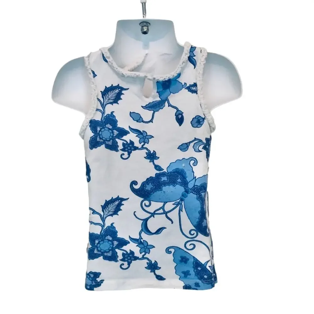 Girls 3 Baby GAP Playtime Favorites Ivory Blue Butterfly Sleeveless Ruffle Top